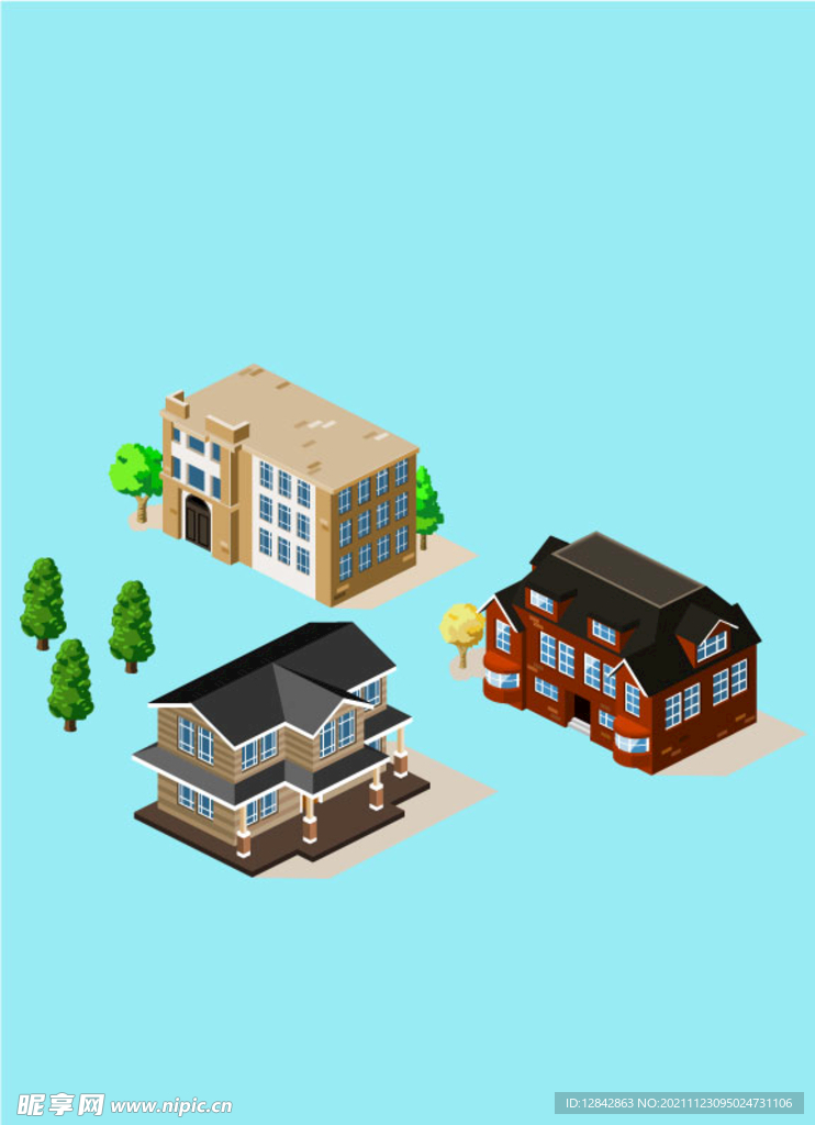 2.5D小城镇建筑物楼房.ai