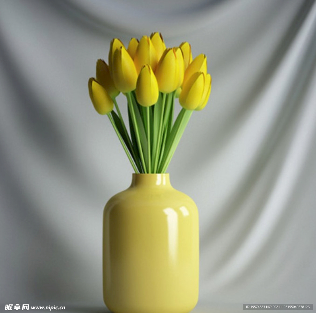 C4D模型黄色郁金香花