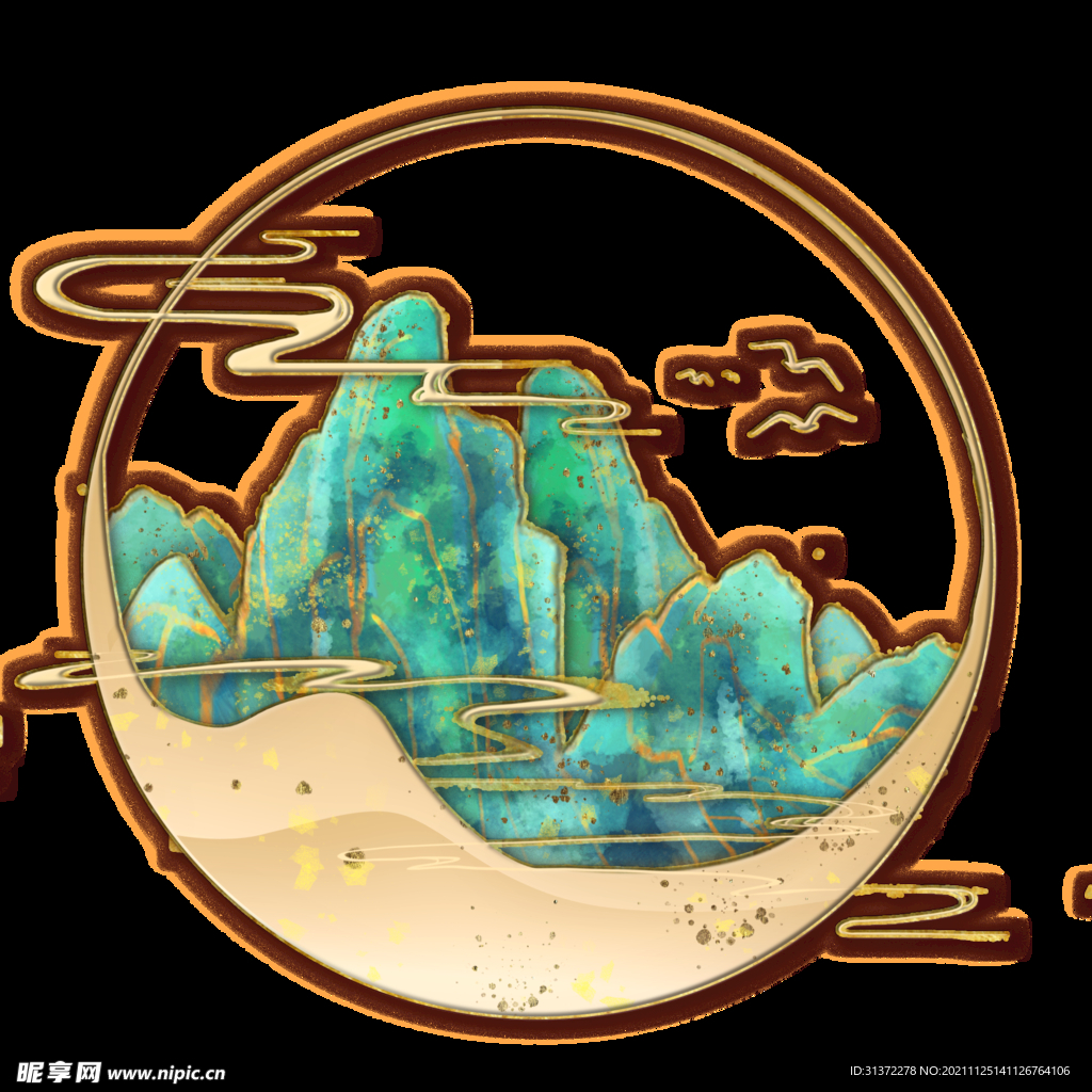 国潮山水边框图片