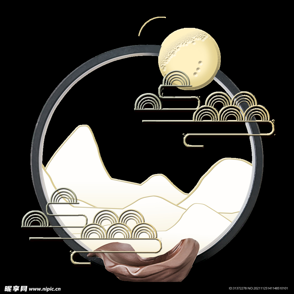  国潮山水边框图片