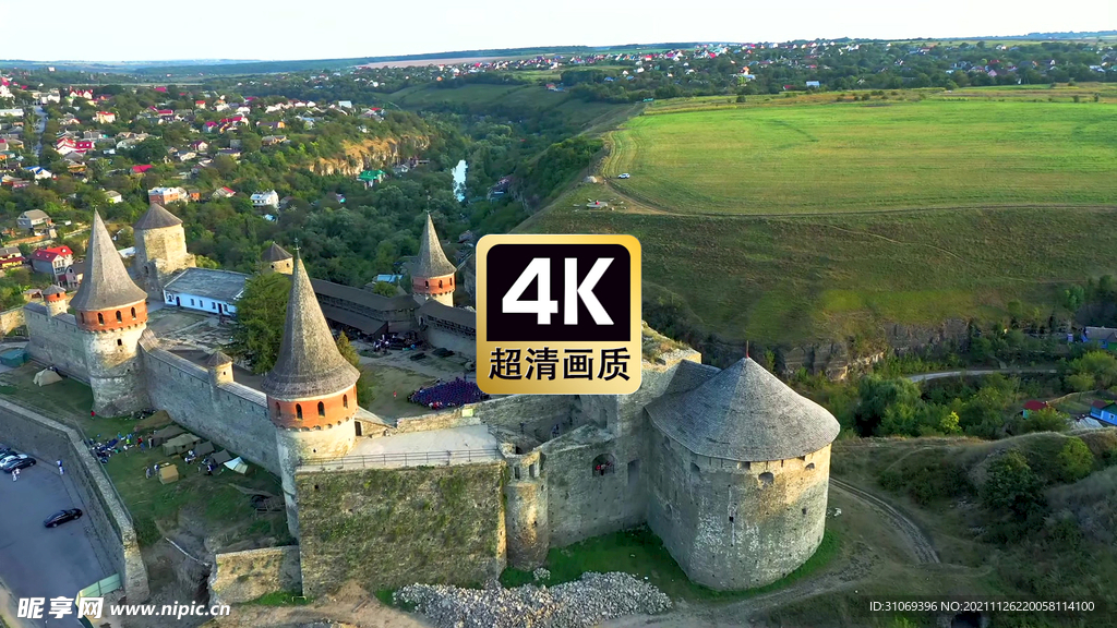 航拍北欧古堡建筑群