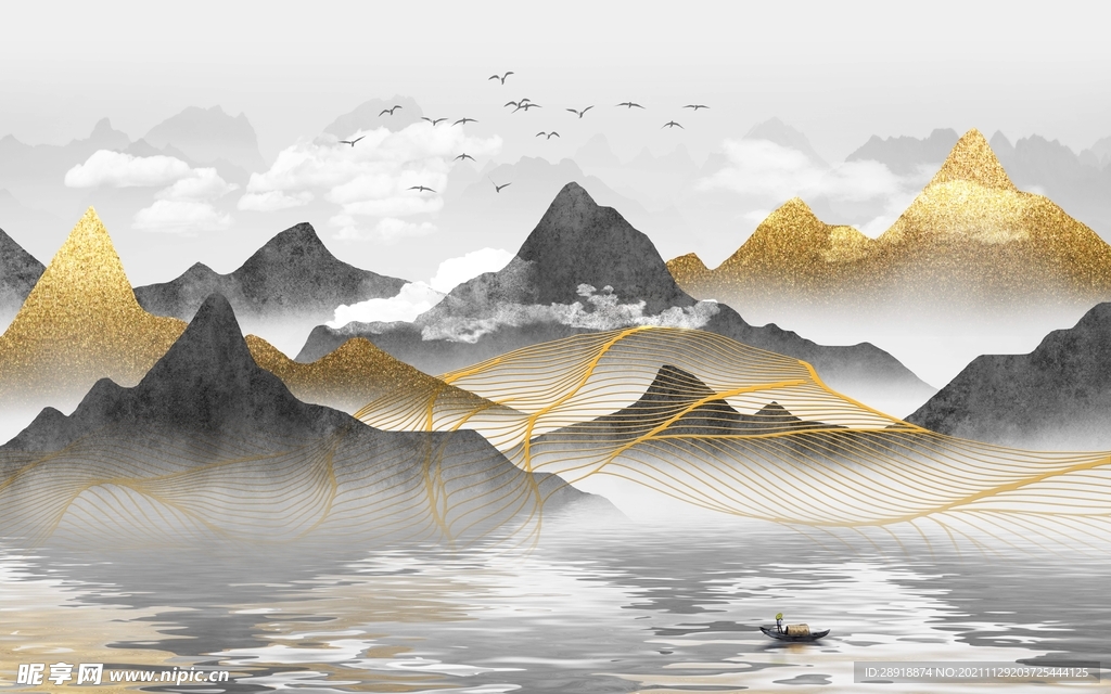 新中式山水背景墙