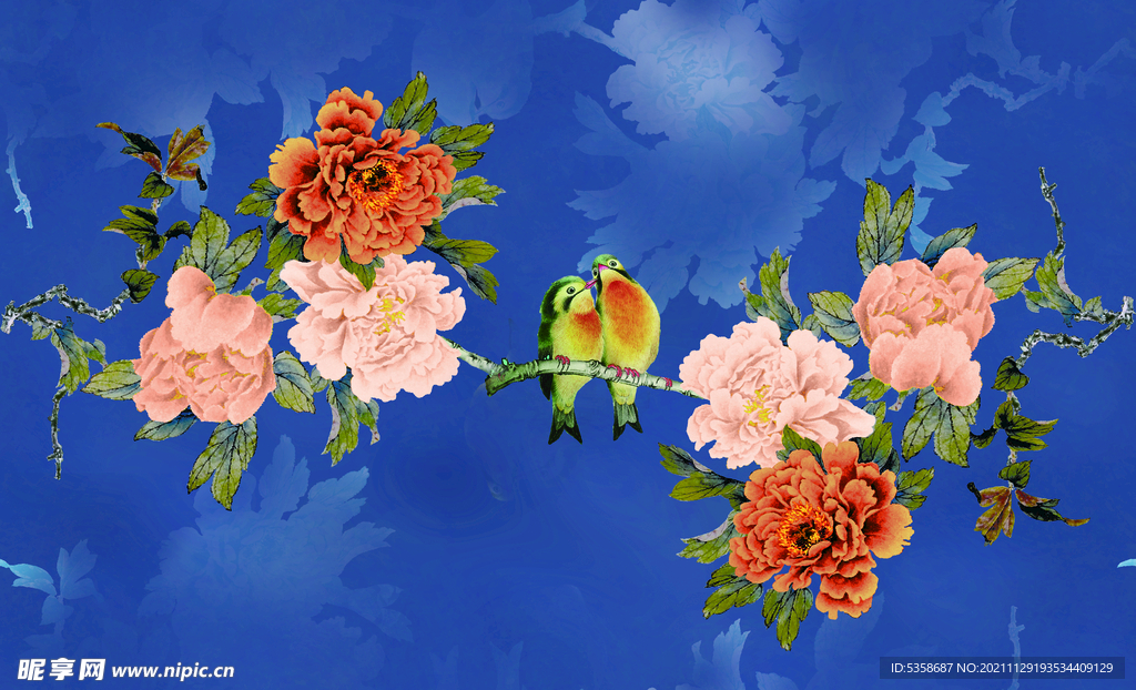 女装国画牡丹印花