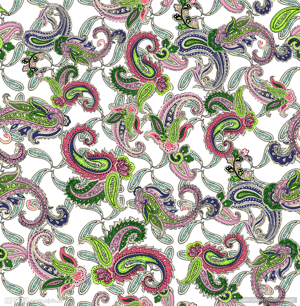 手绘对称佩斯利腰果底纹