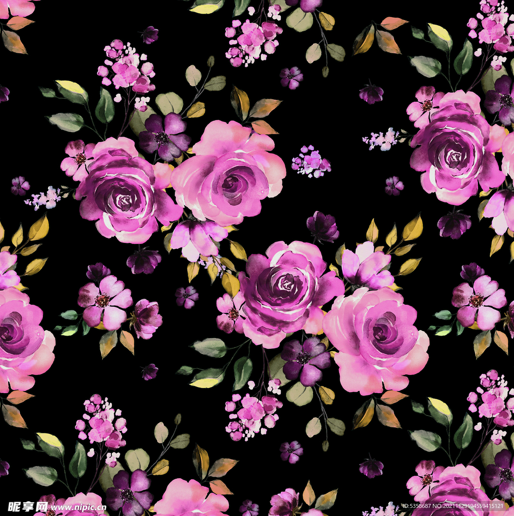 手绘花卉印花图案02