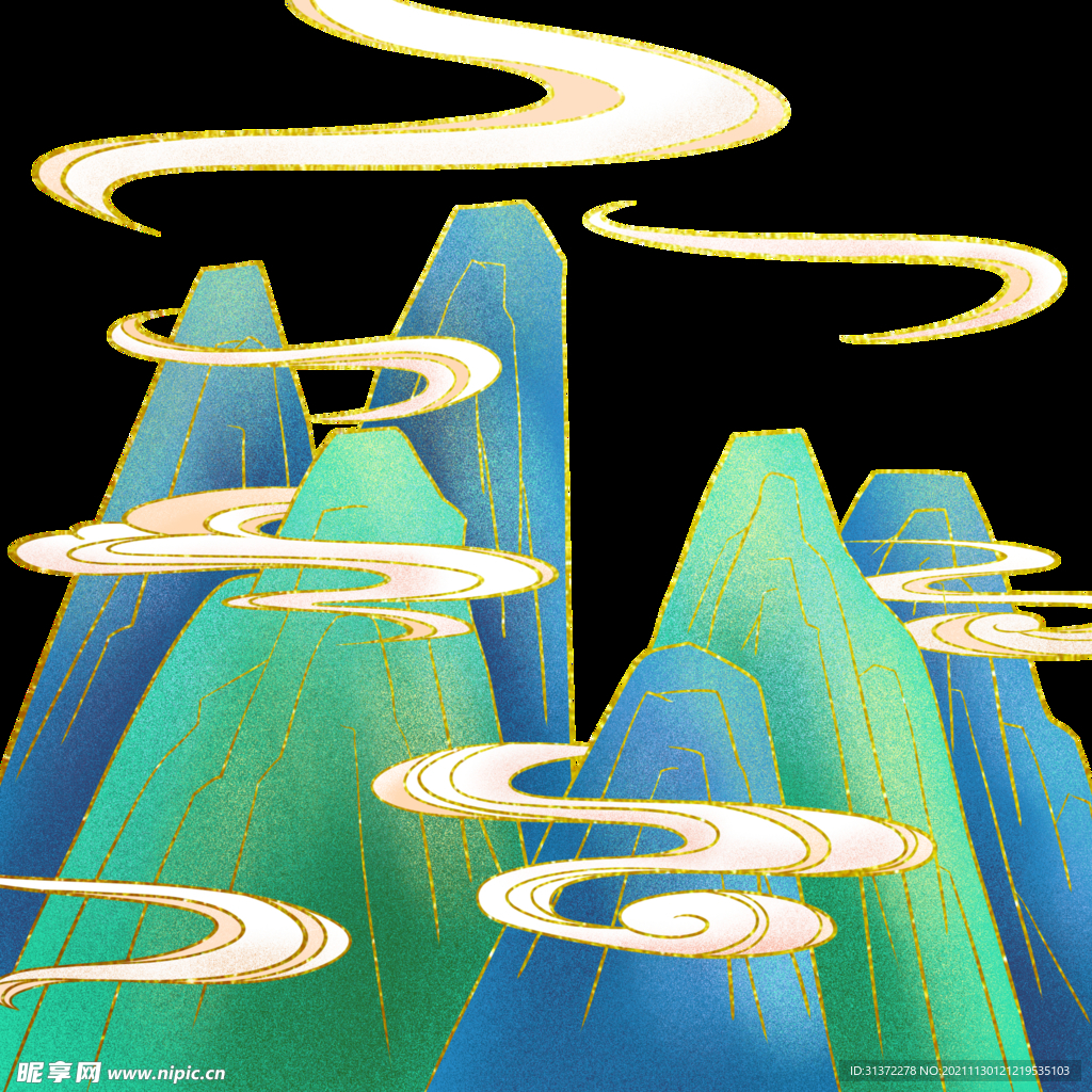  国潮山水边框图片 