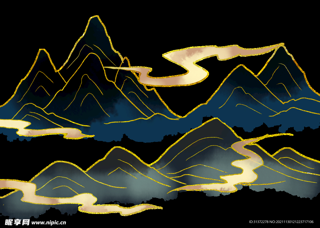  国潮山水边框图片 