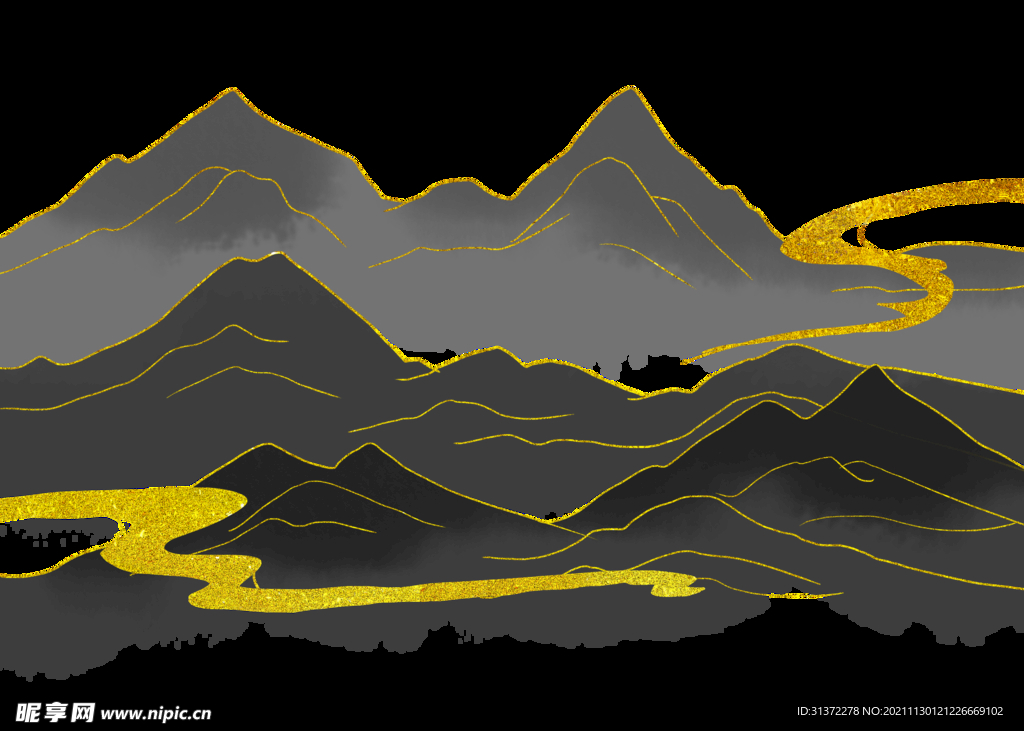 国潮山水边框图片 