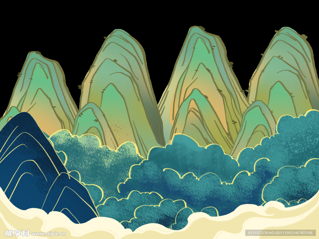 国潮山水边框图片 