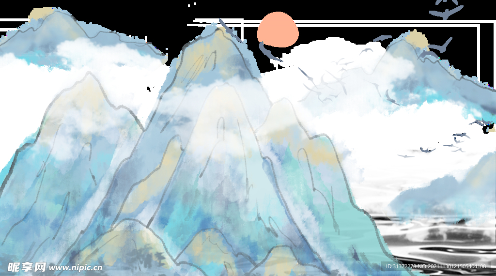 国潮山水边框图片 