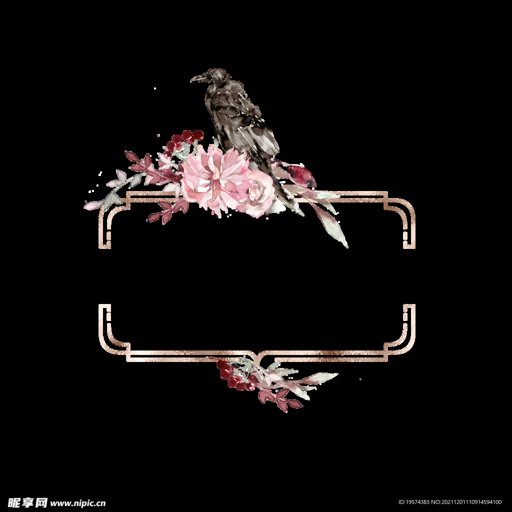 花朵边框鸟