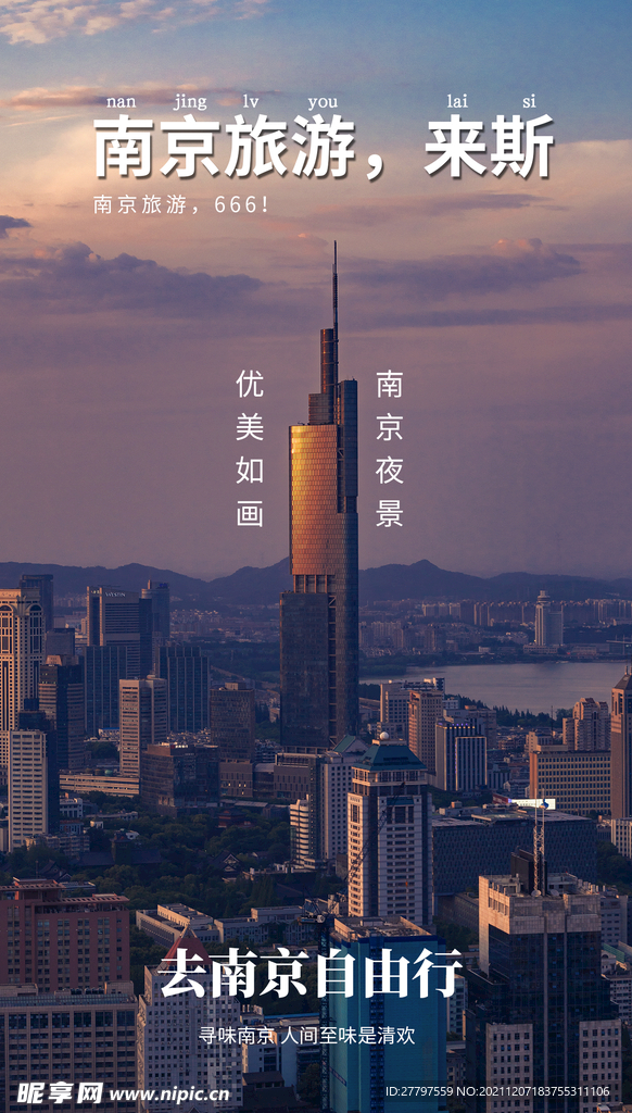 蓝色简约时尚大气南京旅游海报