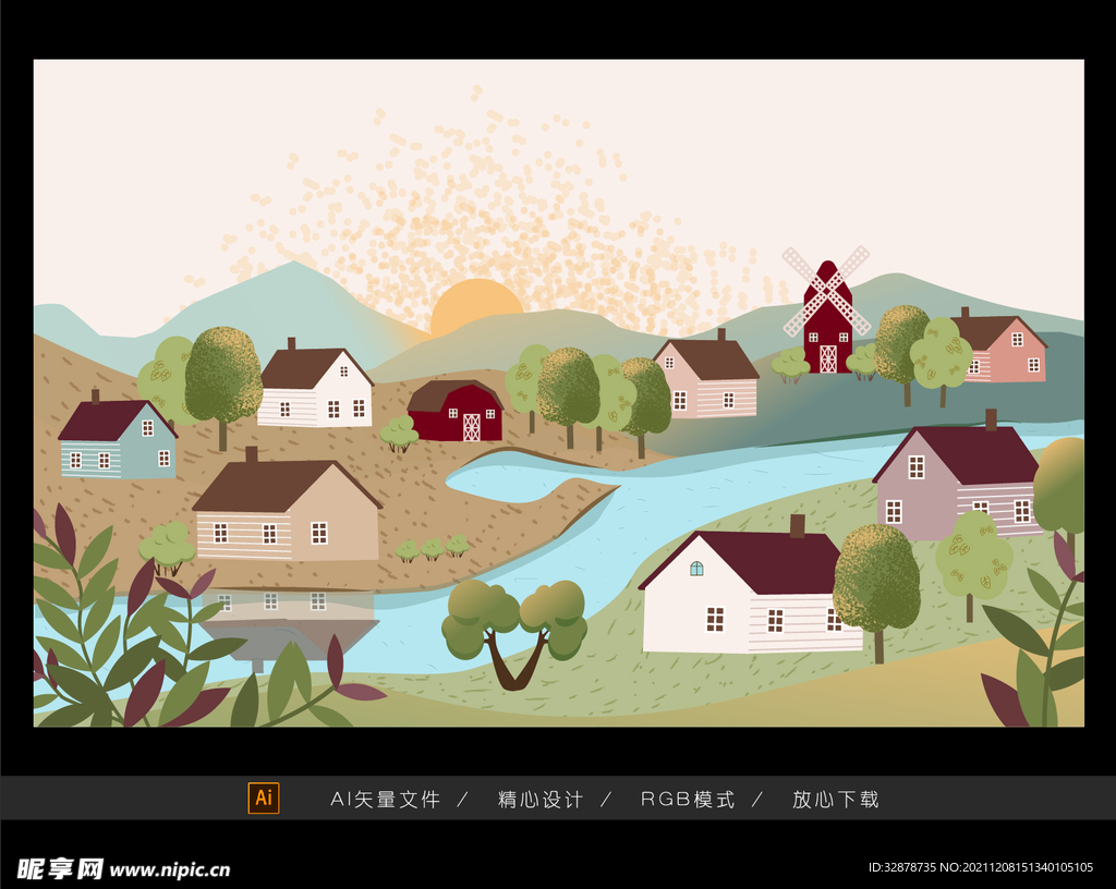 乡村背景插画