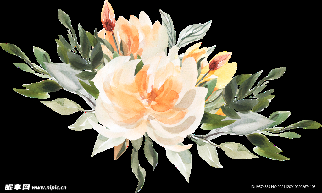 橘黄色阳光花卉贺卡婚礼装饰图案