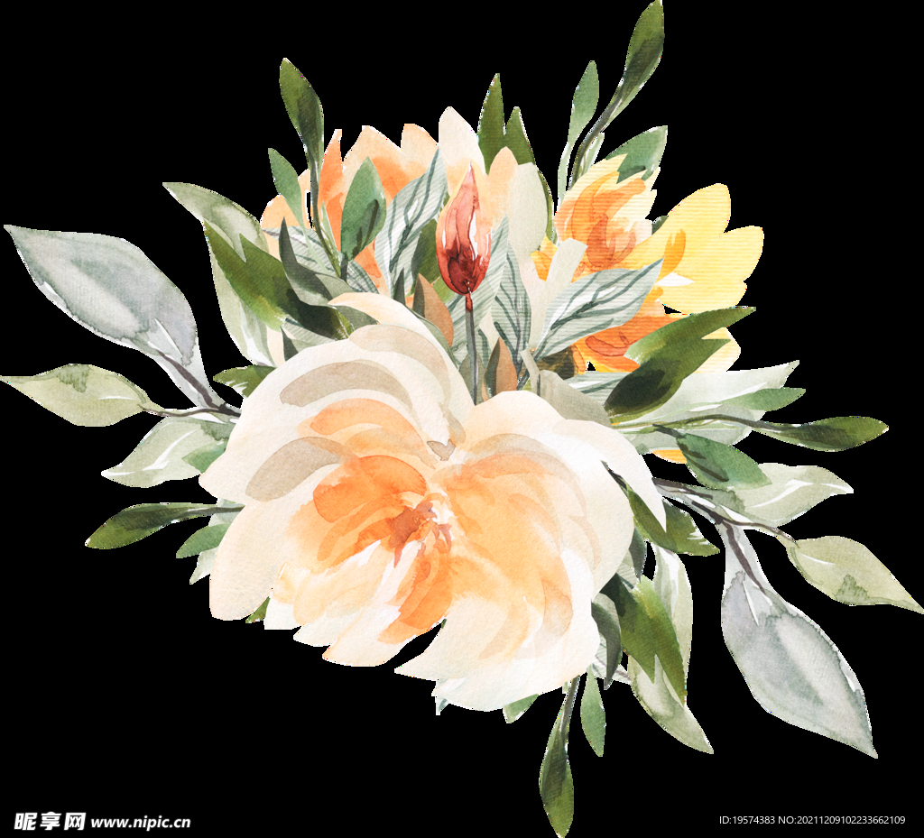 橘黄色阳光花卉贺卡婚礼装饰图案