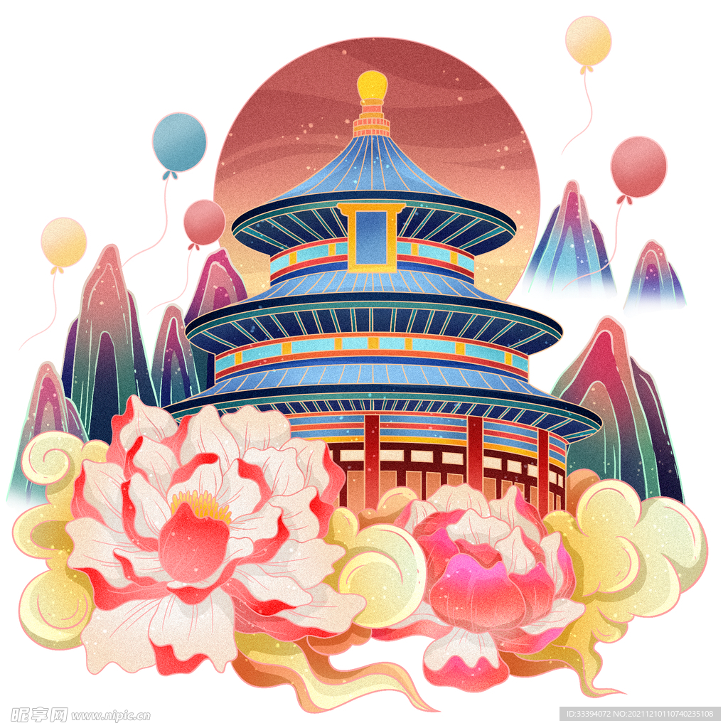 国潮风城市地标山水建筑天坛