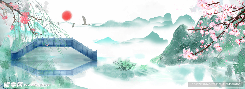 手绘古风插画背景图片