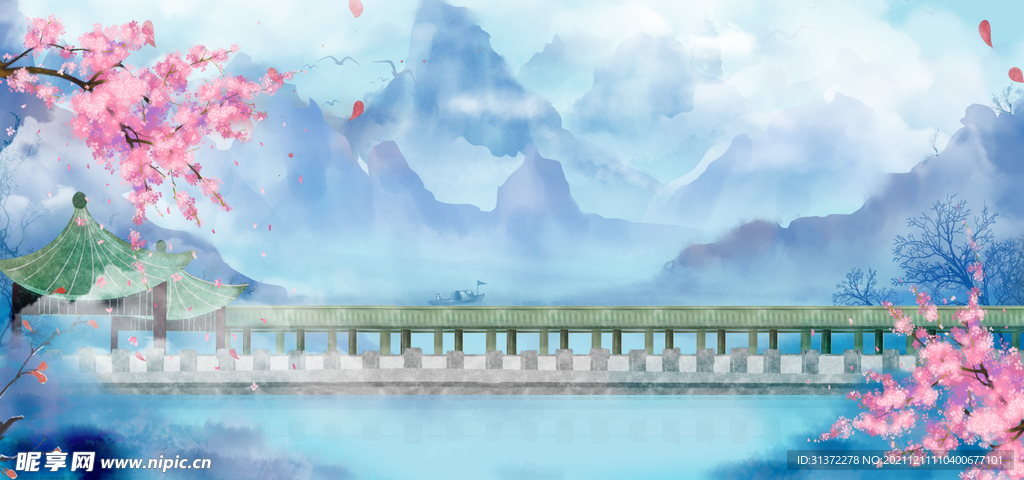 手绘古风插画背景图片