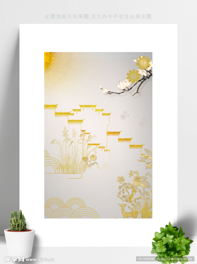 中式意境水墨山水画 