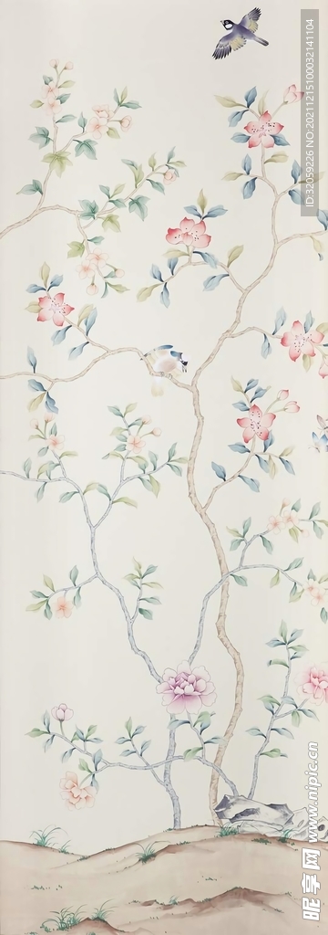 中国风花朵鸟手绘背景