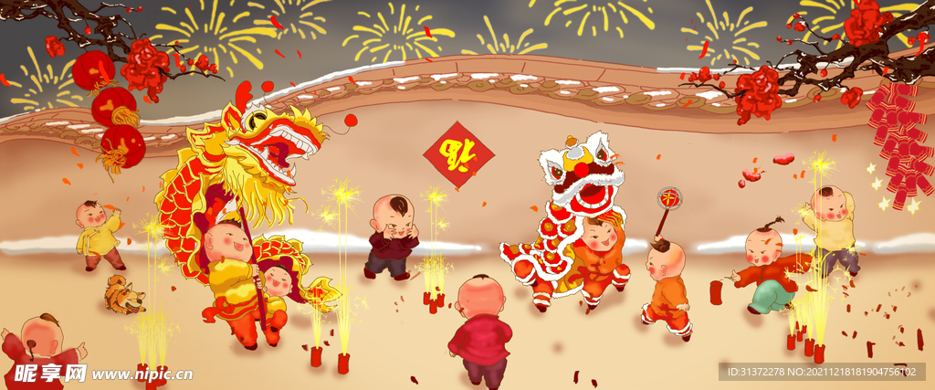  虎年舞狮国潮海报图片