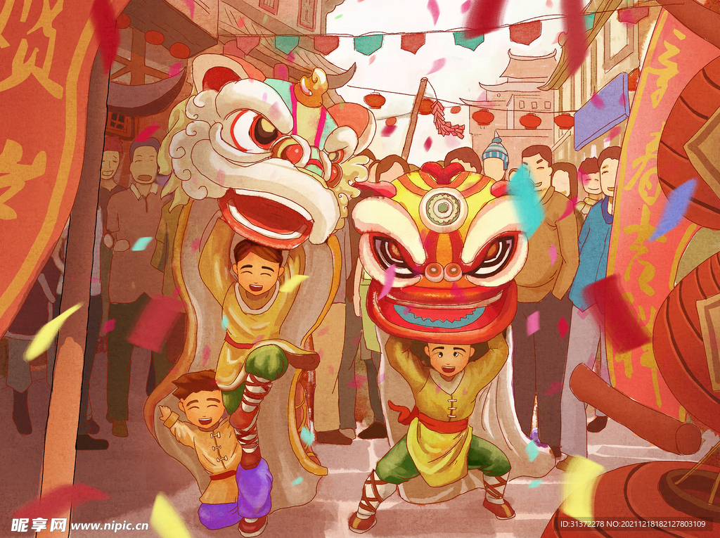   虎年舞狮国潮海报图片