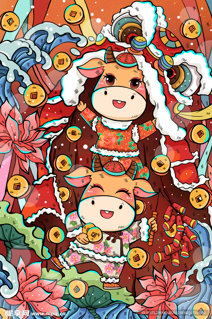  虎年舞狮国潮海报图片