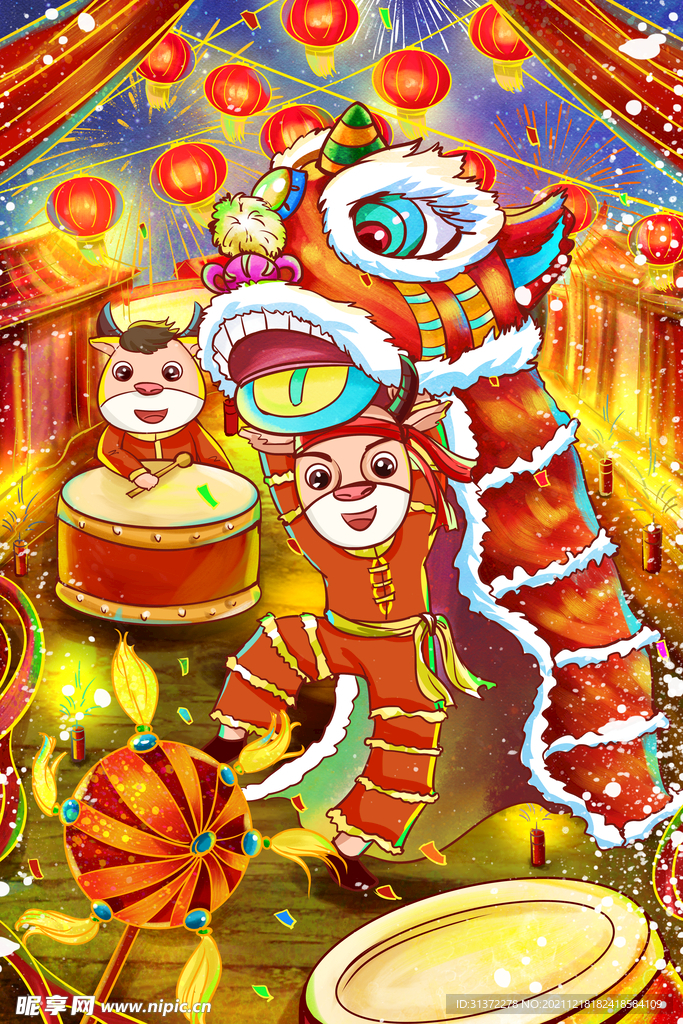  虎年舞狮国潮海报图片