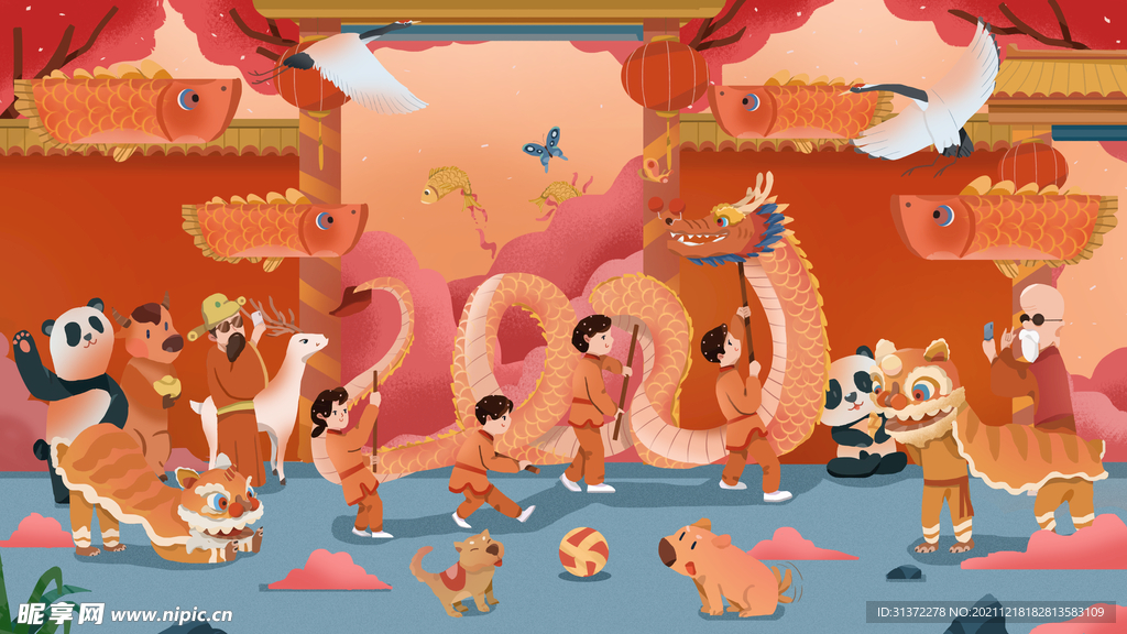  虎年舞狮国潮海报图片
