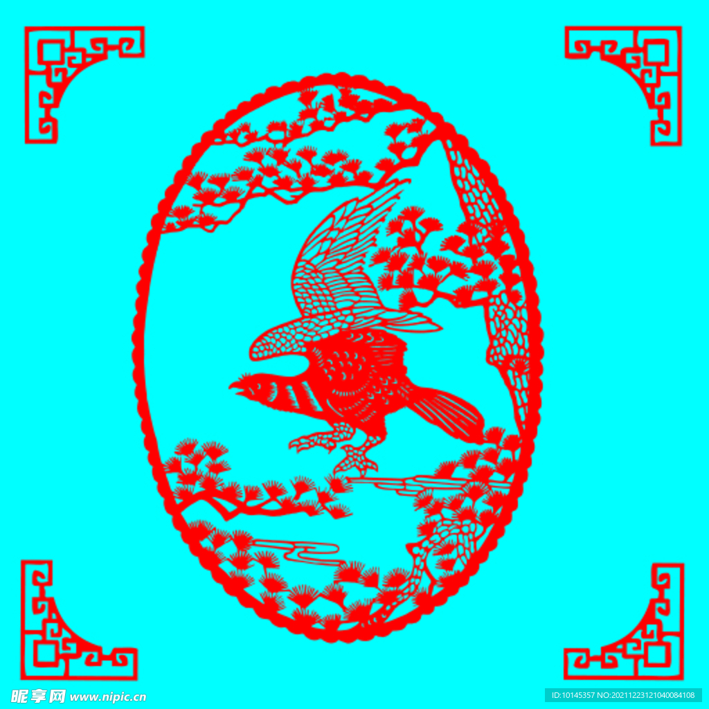 鹰与松树剪纸