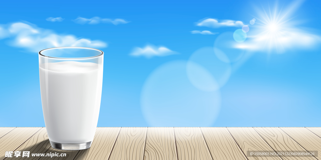 蓝天白云营养健康牛奶杯子背景