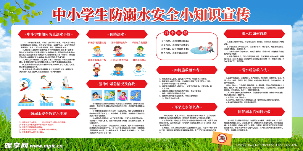 预防溺水 安全知识 宣传展板 