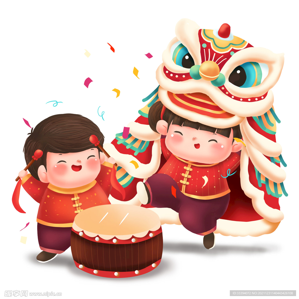 新年庆祝舞狮插画
