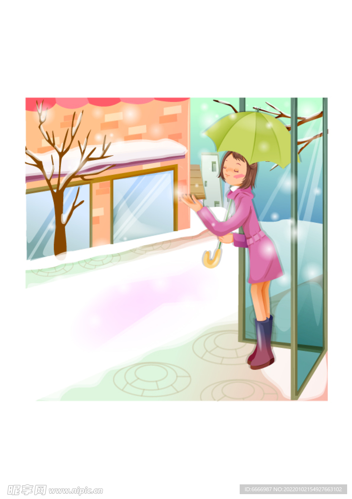 女孩场景插画