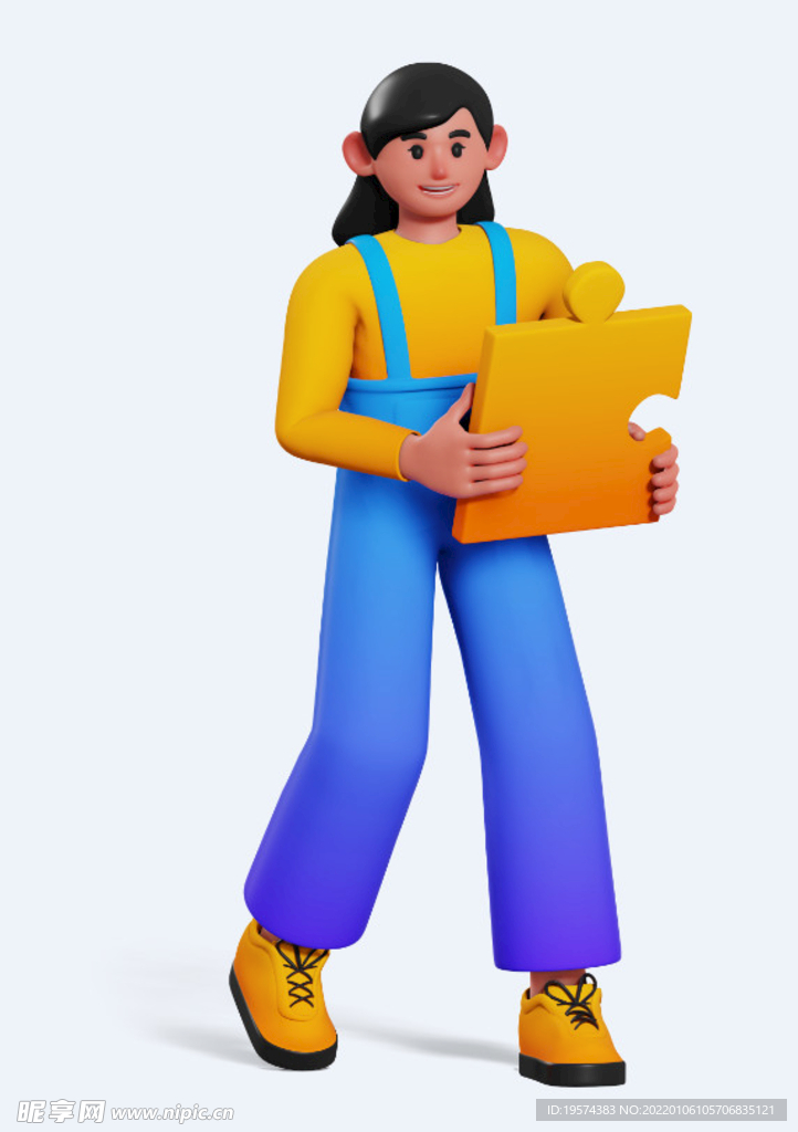 拿拼图的女孩团队合作