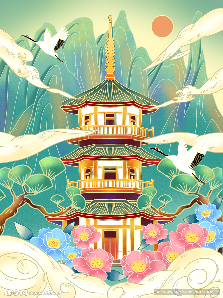 中国风场景 插画 气氛图 古风