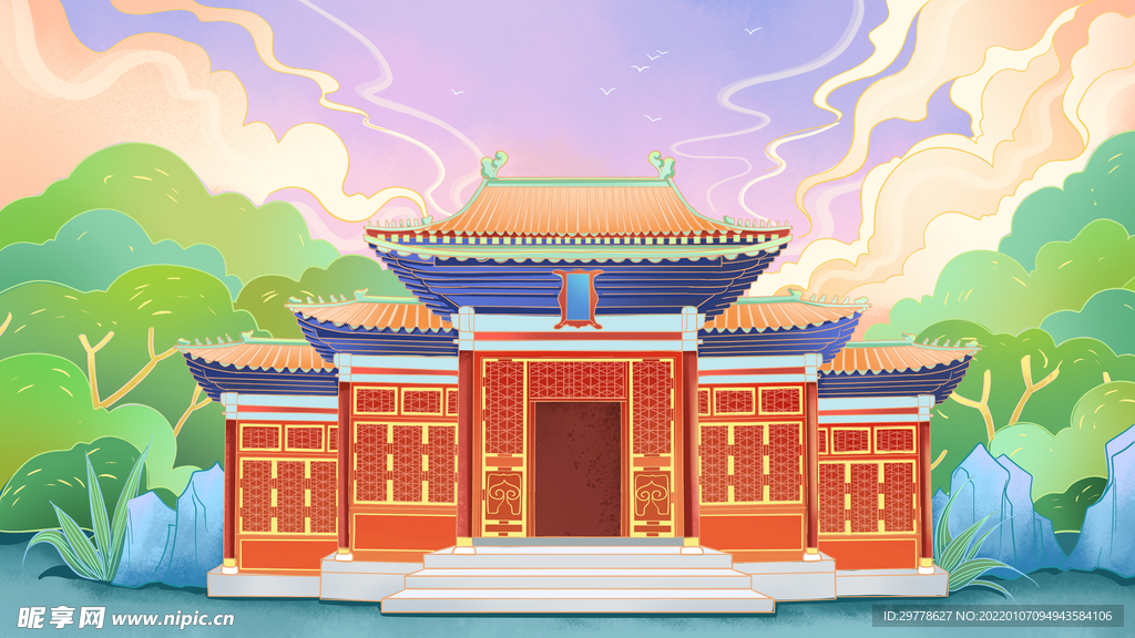 中国风场景 插画 气氛图 古风