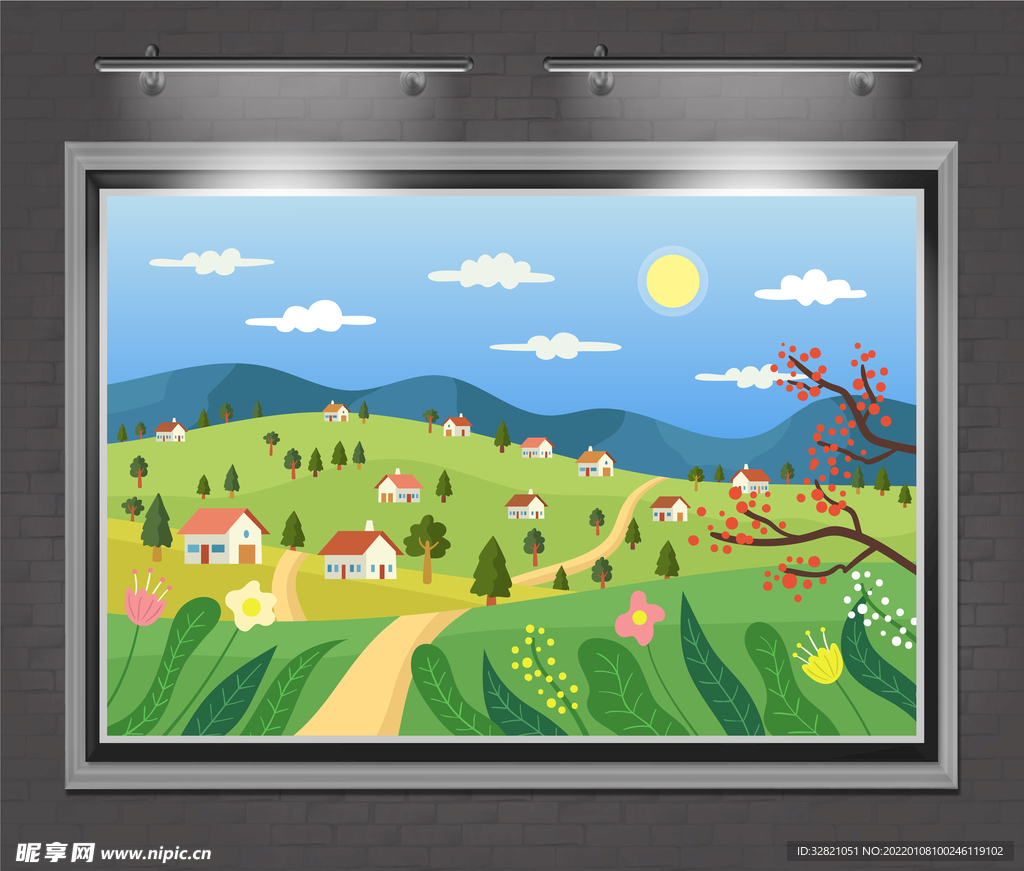 春天农村风景插画