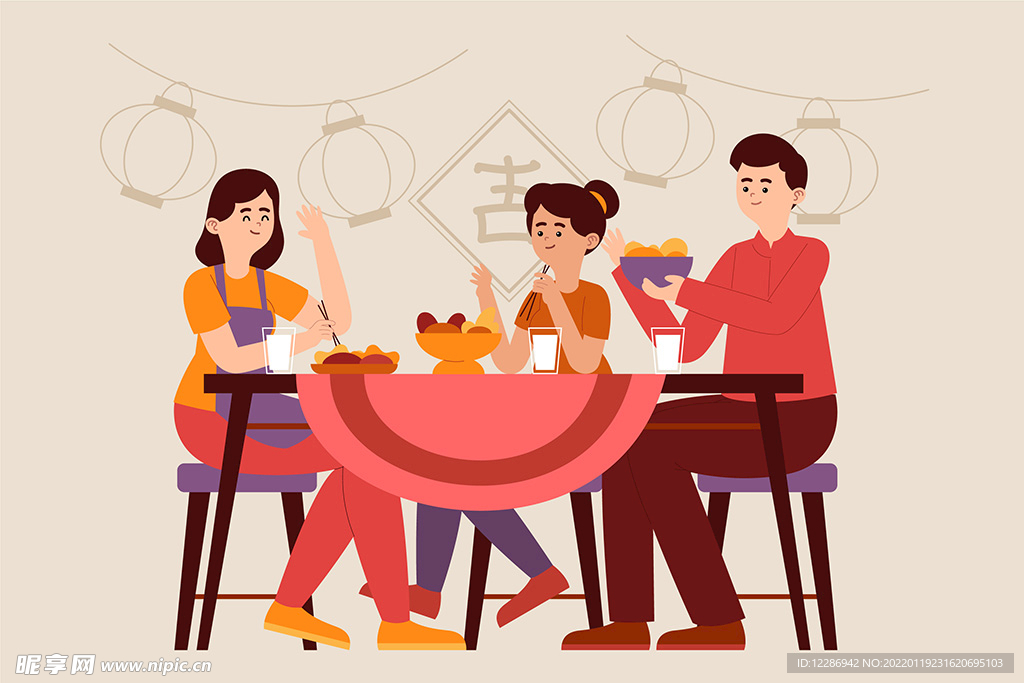 一家人过年吃团圆饭