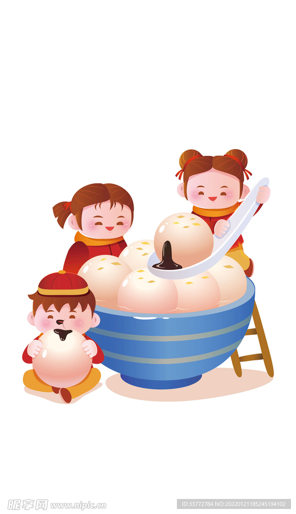 儿童吃汤圆元宵卡通矢量元素
