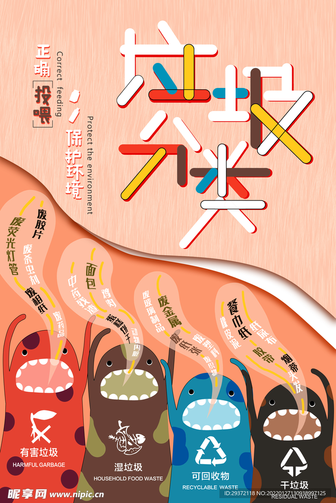 创意卡通垃圾分类环保宣传海报