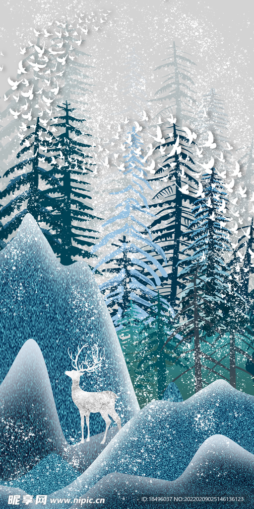 雪景玄关麋鹿
