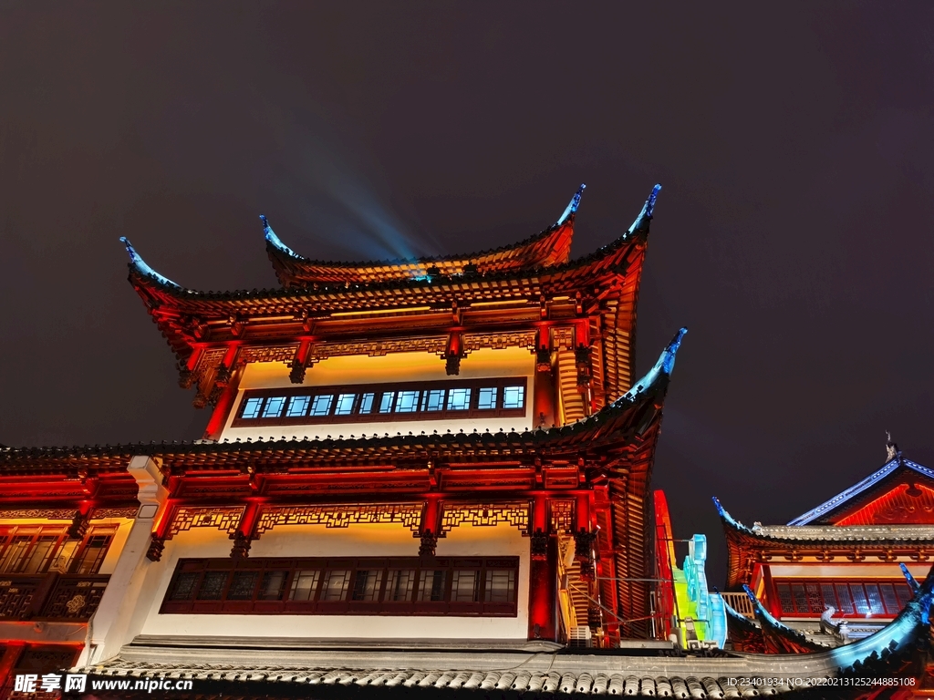 上海豫园元宵灯会复古建筑夜景