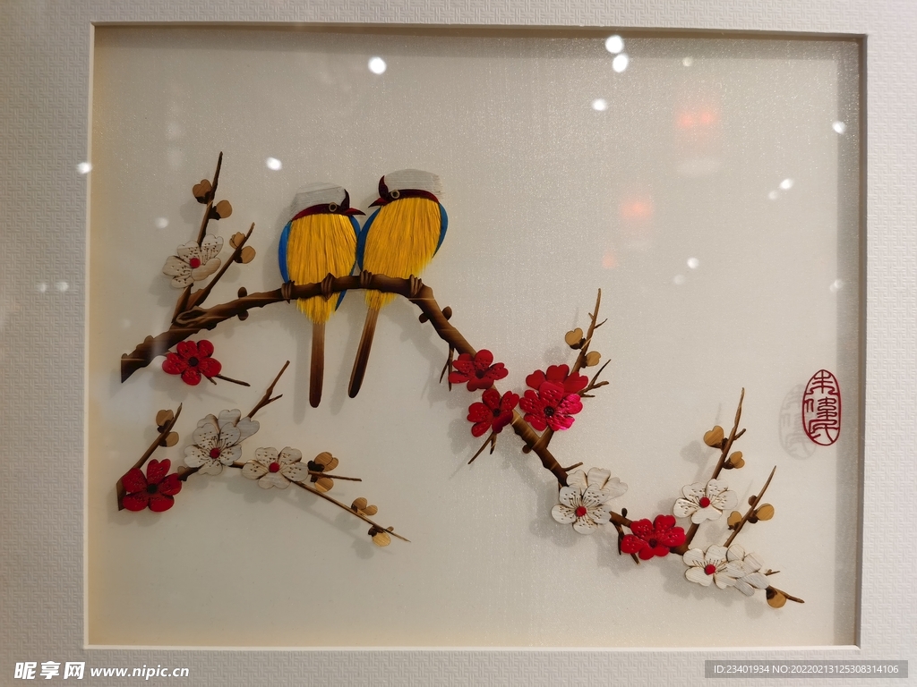 梅花喜鹊麦秸画中式风格