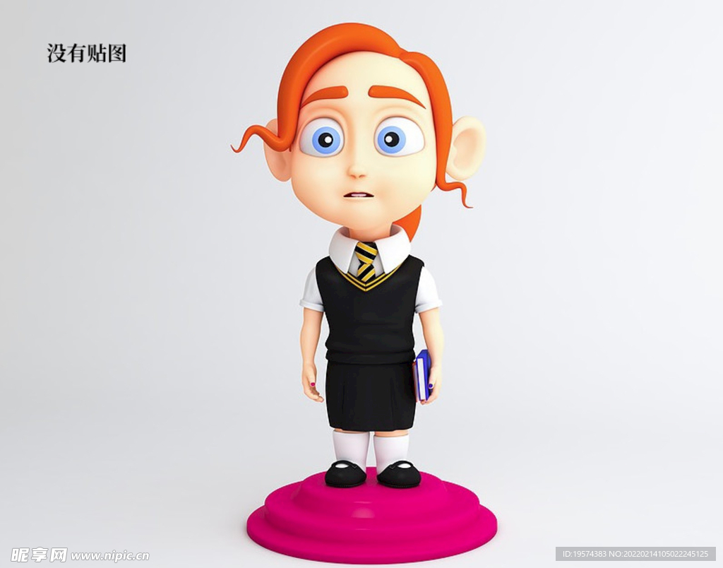 C4D模型卡通小女孩学生角色