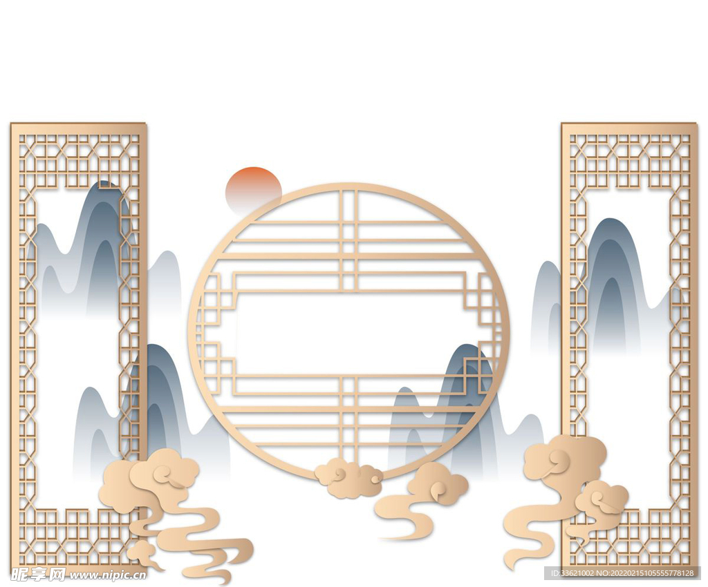 中式文化墙 古典花格 国潮边框