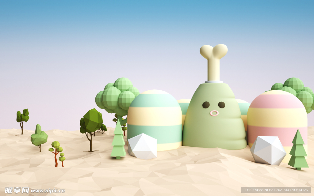 C4D模型卡通小岛