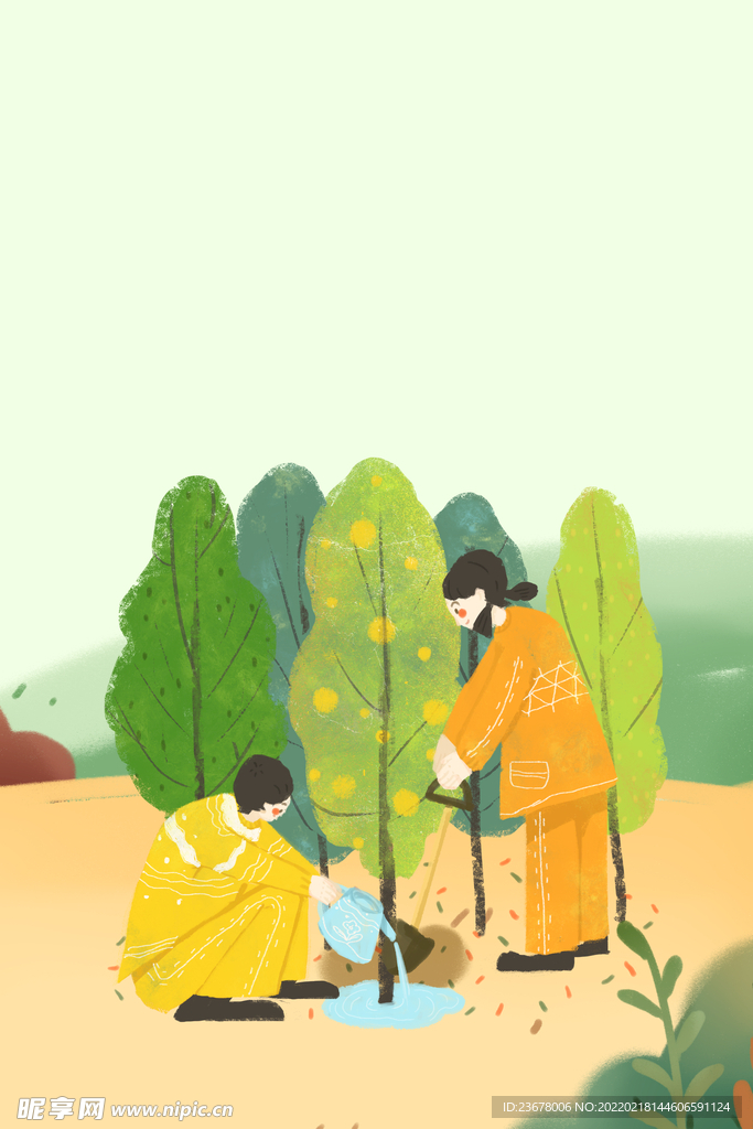 312植树节  插画  模板 