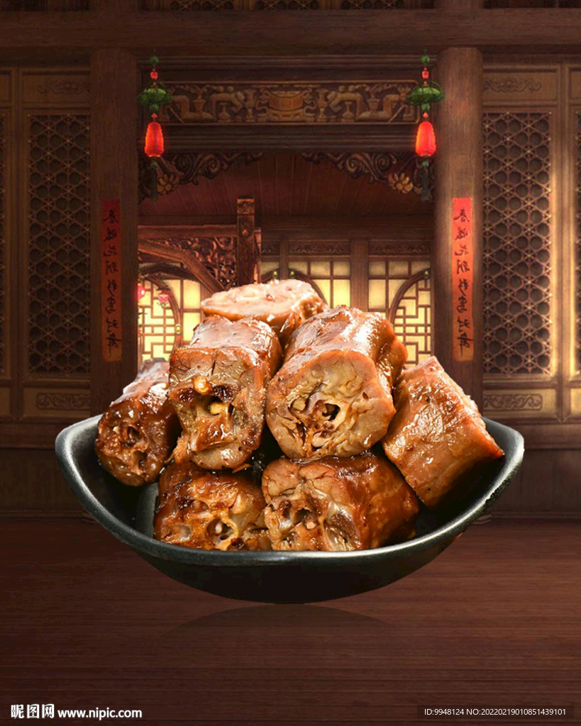 复古麻辣鸭脖鸭翅主图海报场景图