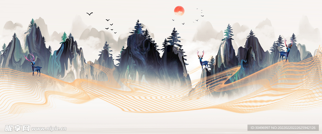 中国风意境水墨山水画